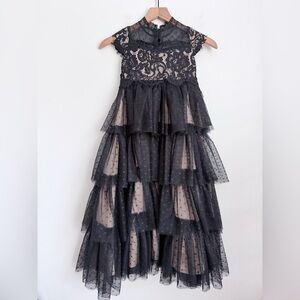 Trish Scully girls Black cap Sleeve A-Line tulle lace layered Dress Holiday 6